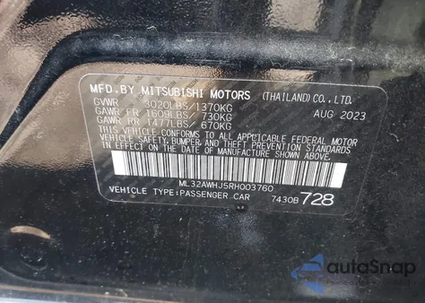2024 Mitsubishi Mirage Black Edition from USA, damaged, VIN ML32AWHJ5RH003760